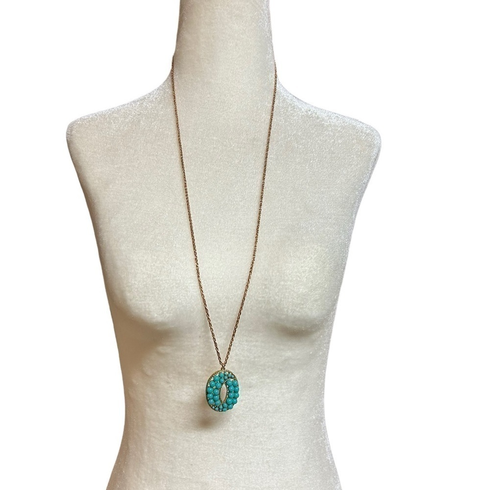 Vintage 32” necklace goldtone with blue stones stamped R - Picture 4 of 4